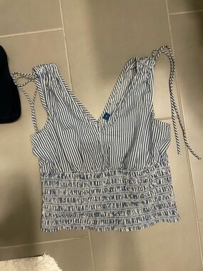 Old Navy Blue and White Striped Smocked Waist Tank